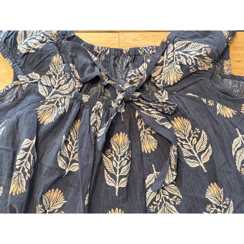 Old Navy Womens 4X Blue White Botanical Leaf Tie Back Flutter Sleeve Top NEW - Picture 5 of 8